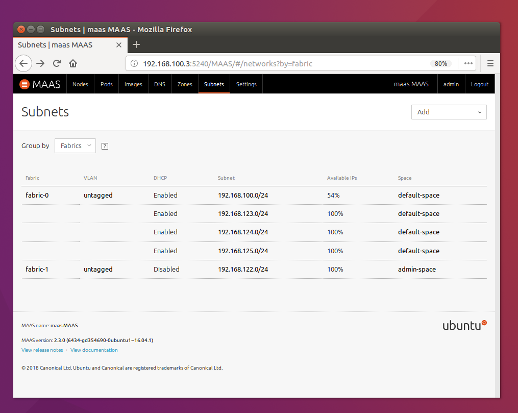 MAAS subnet configuration