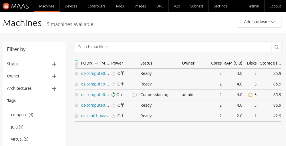 web UI showing node view