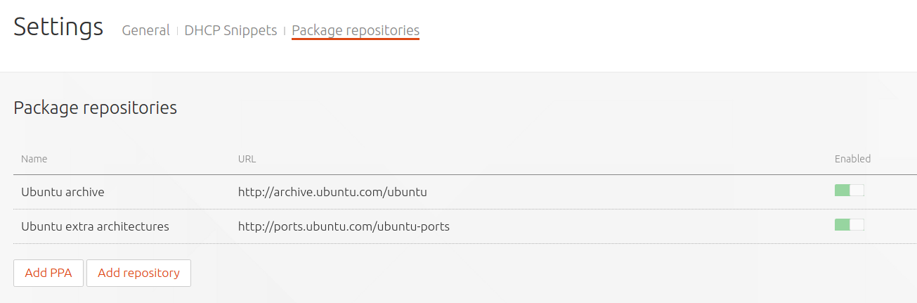 default repositories config