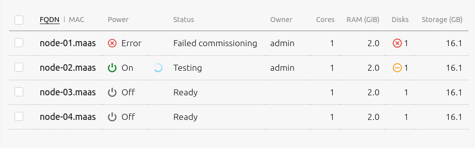 web UI nodes table